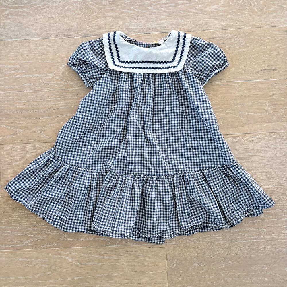 Mini Boden Navy and White Gingham Sailor Dress 9-10